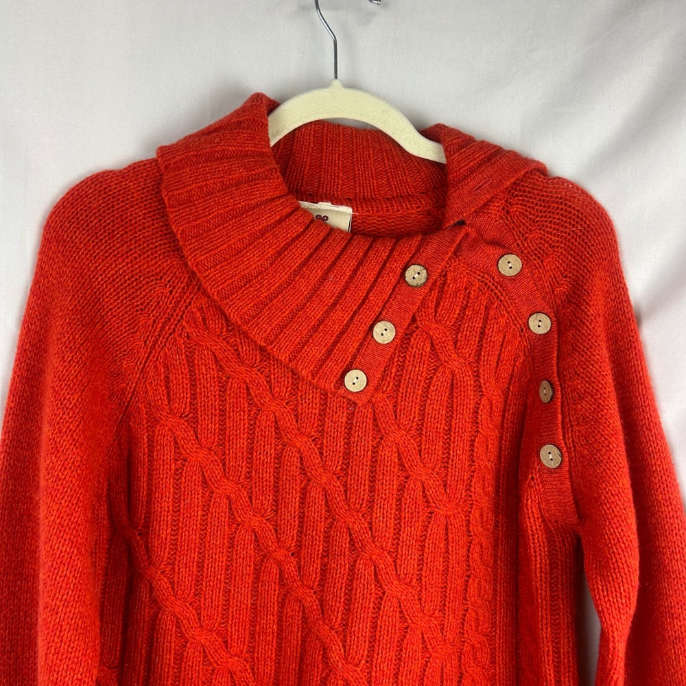 Carraig Donn Ireland Pure New Wool Cable Knit Neck Button Sweater Women Medium - Picture 3 of 8